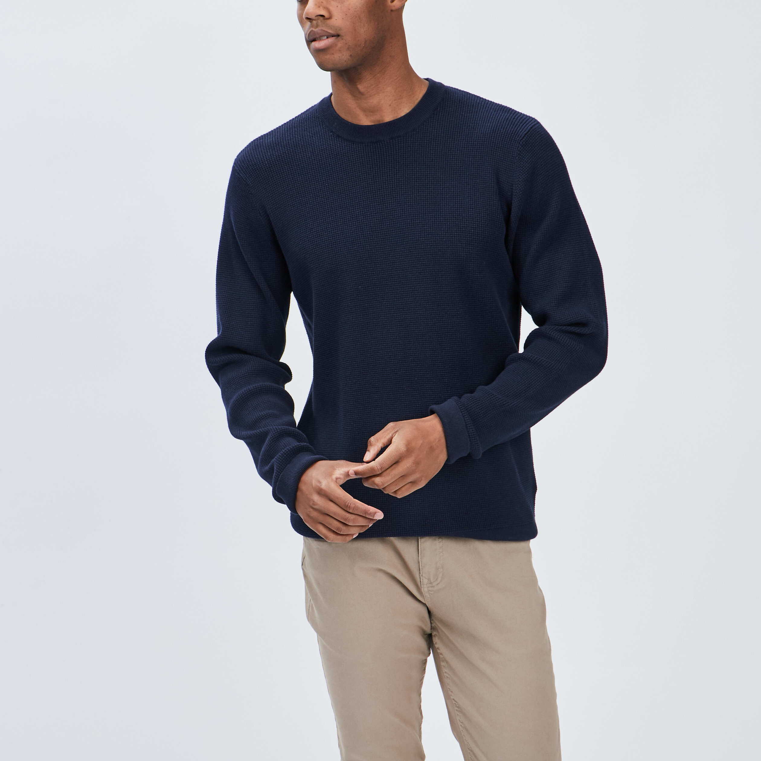 Pull avec col rond à relief bleu marine homme | La Halle