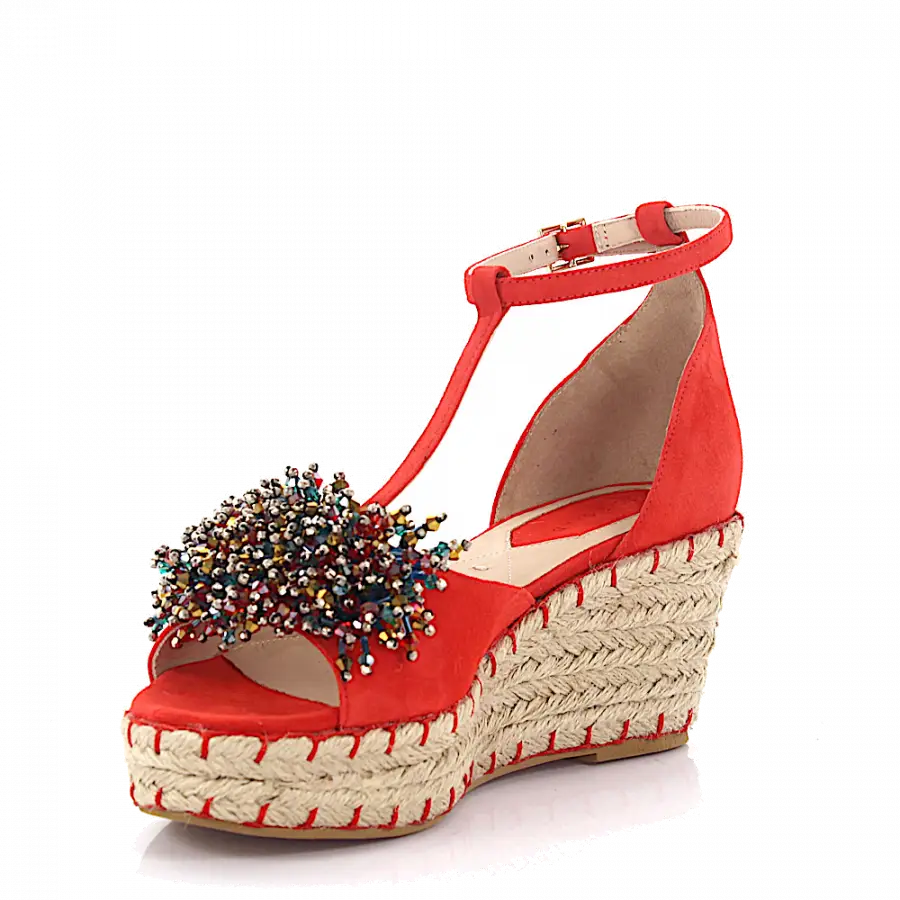 Elie Saab - Keilsandaletten Schmuckstein rot - rot
