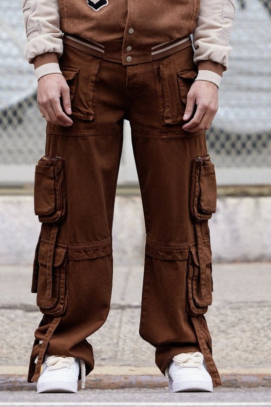 Lockere Cargo-Jeans mit Taschen und Acid-Waschung