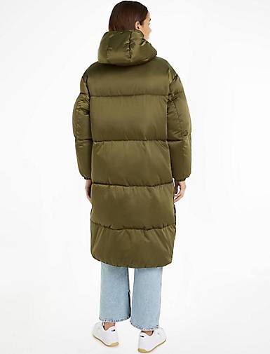 TOMMY-JEANS Damen Steppmantel mit Kapuze TJW LONG SATIN PUFFER