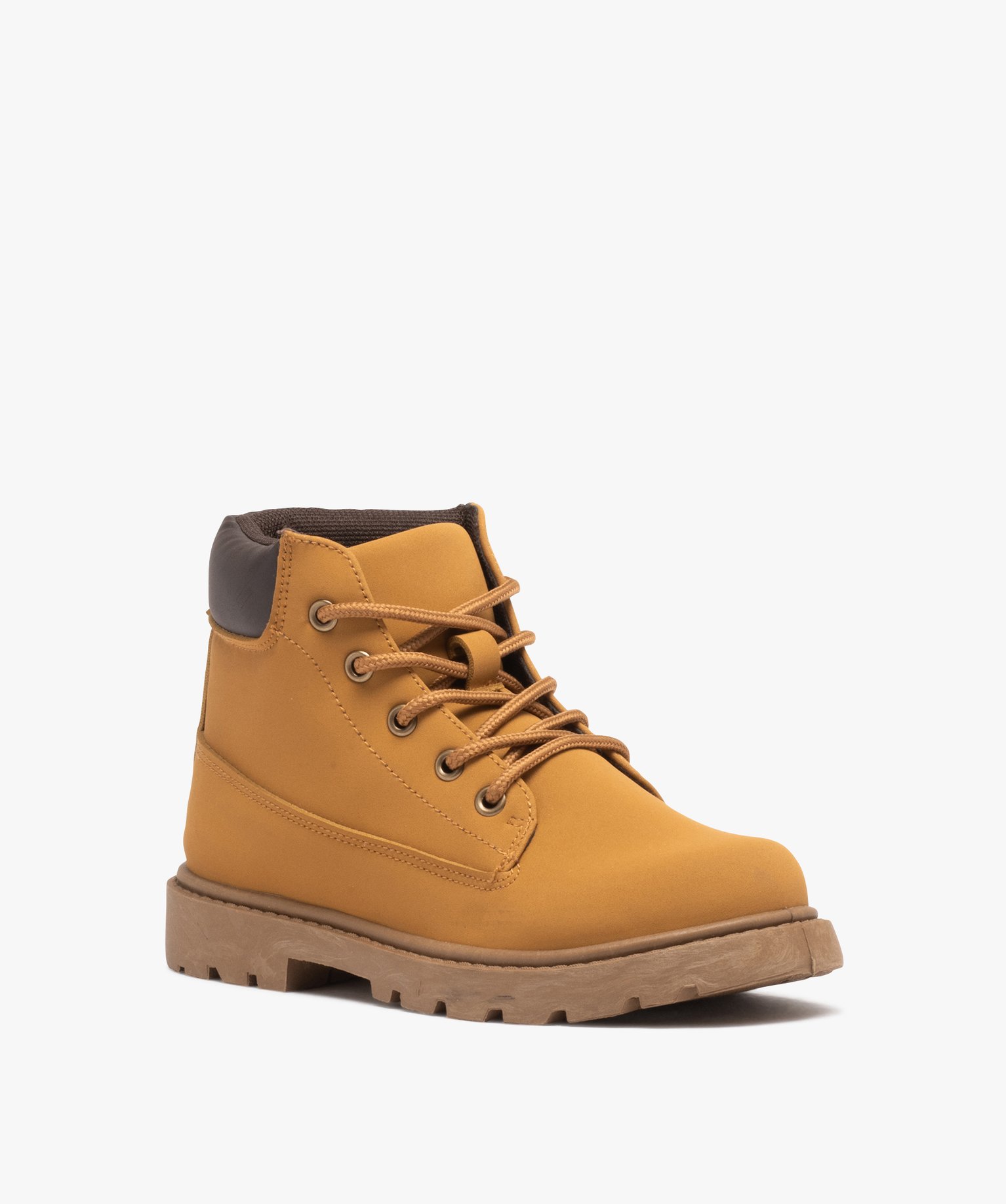 Boots Garçon montantes dessus uni à lacets du 31 au 35 camel | GEMO