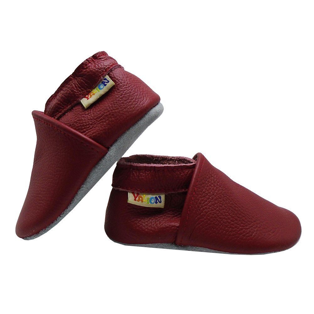 Yalion Weiche Leder Lauflernschuhe Hausschuhe Lederpuschen Rot 100% Leder Krabbelschuh
