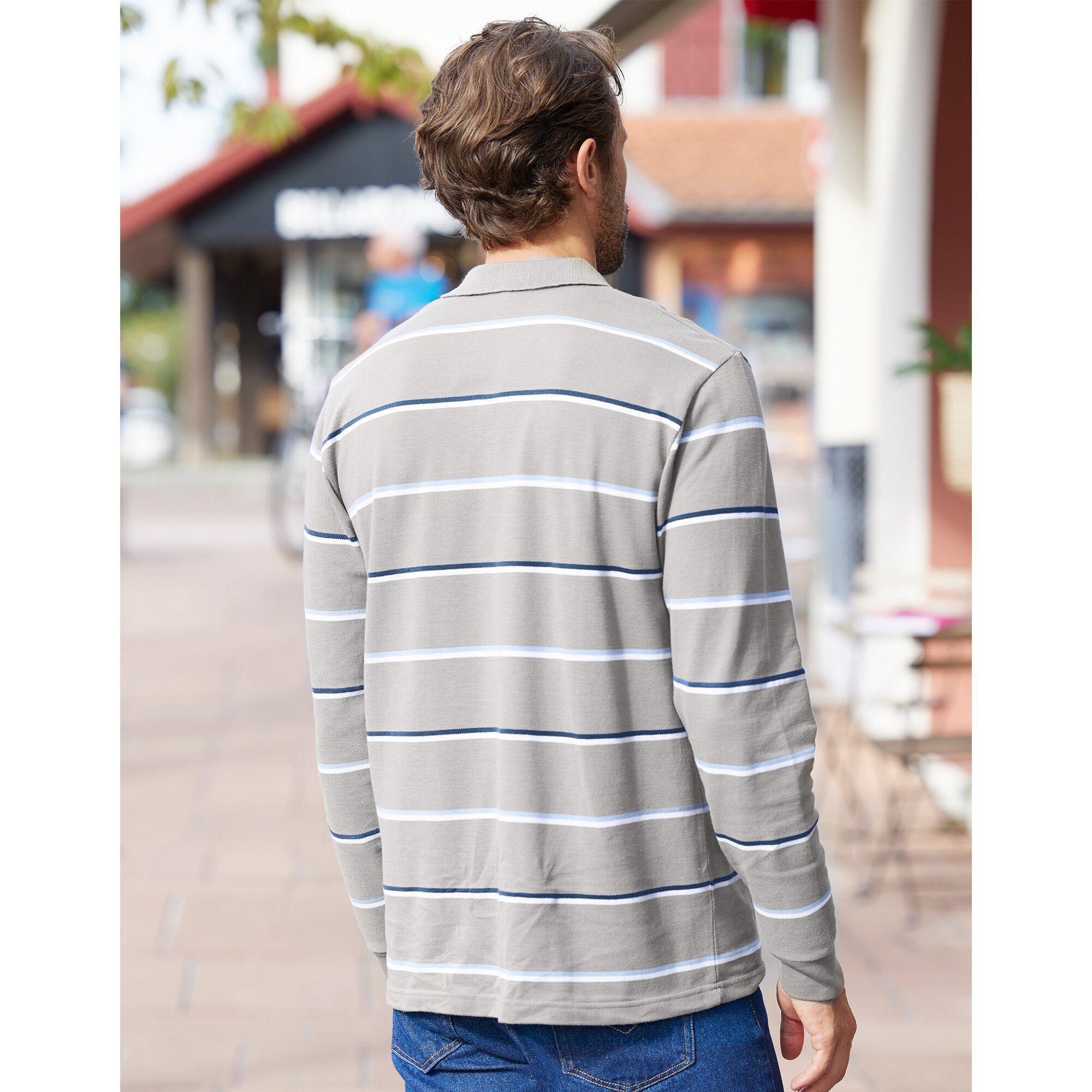 Polo rayé maille piquée chinée manches longues