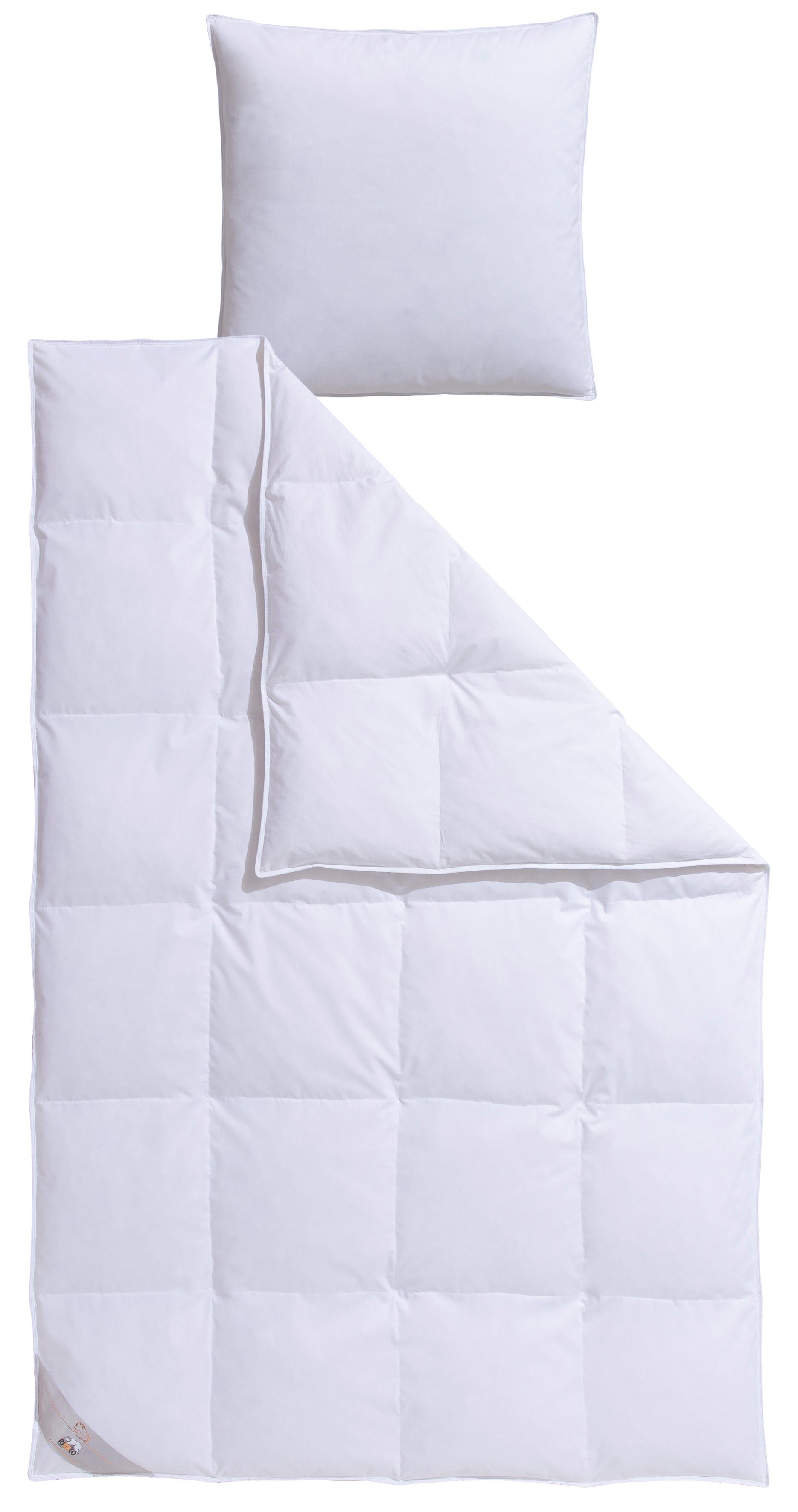 Federbettdecke + Federkissen, Laram, Bettwaren-Set in 135x200 oder 155x220 cm, Sommer oder Winter, RIBECO, Füllung: 90% Federn, 10% Daunen, Bezug: 100% Baumwolle, Naturprodukt zum TOP-Preis!