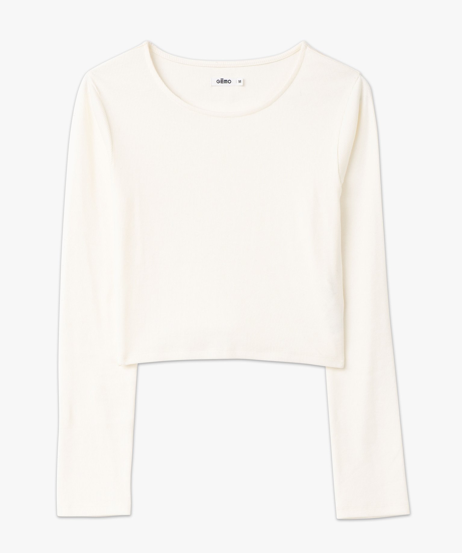 Tee-shirt court à manches longues en maille ctelée femme ecru | GEMO