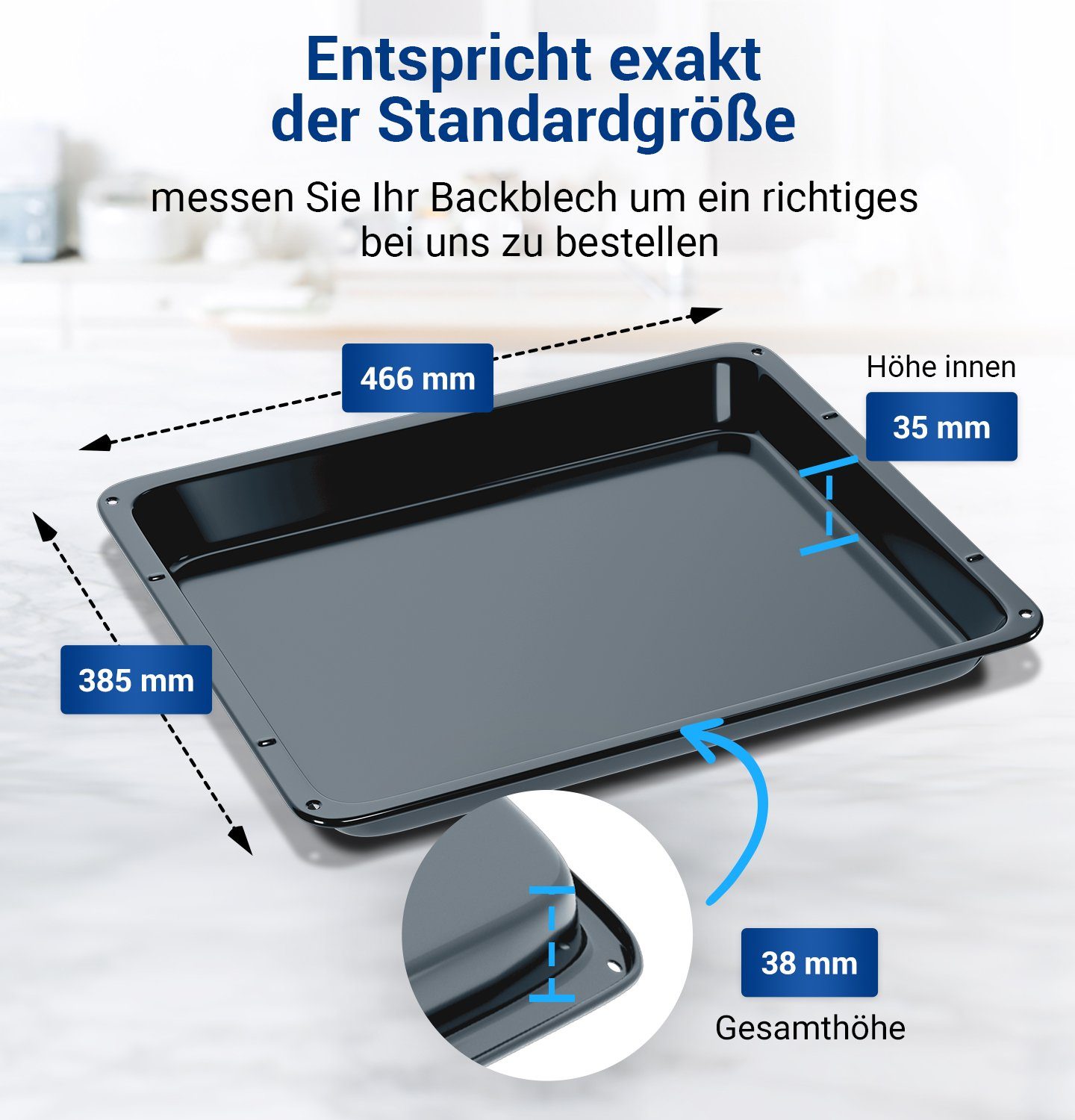 VIOKS Backblech Fettpfanne Ersatz für AEG 14002469802/3, emailliert, hoch 466x385x38mm für Backofen