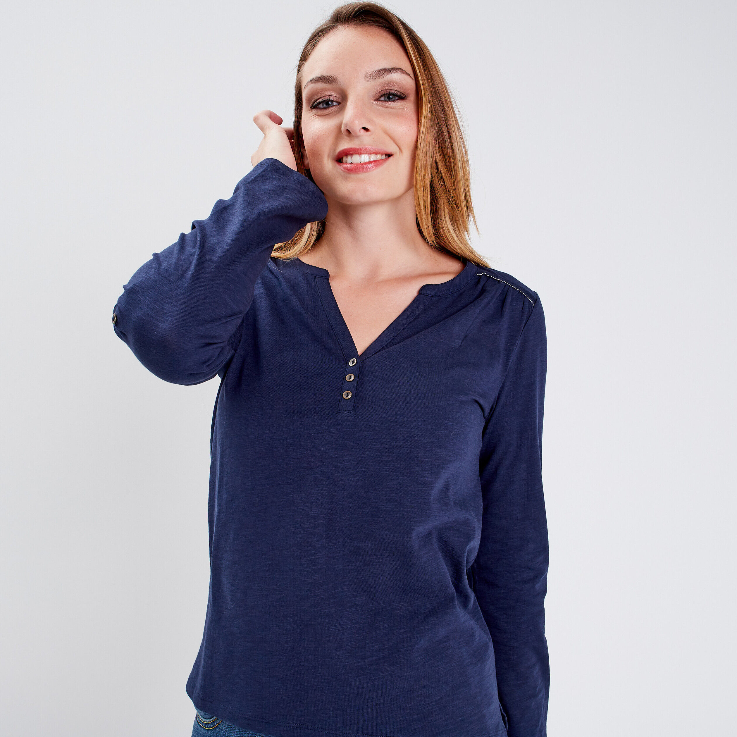 T-shirt manches longues bleu marine femme | Cache Cache