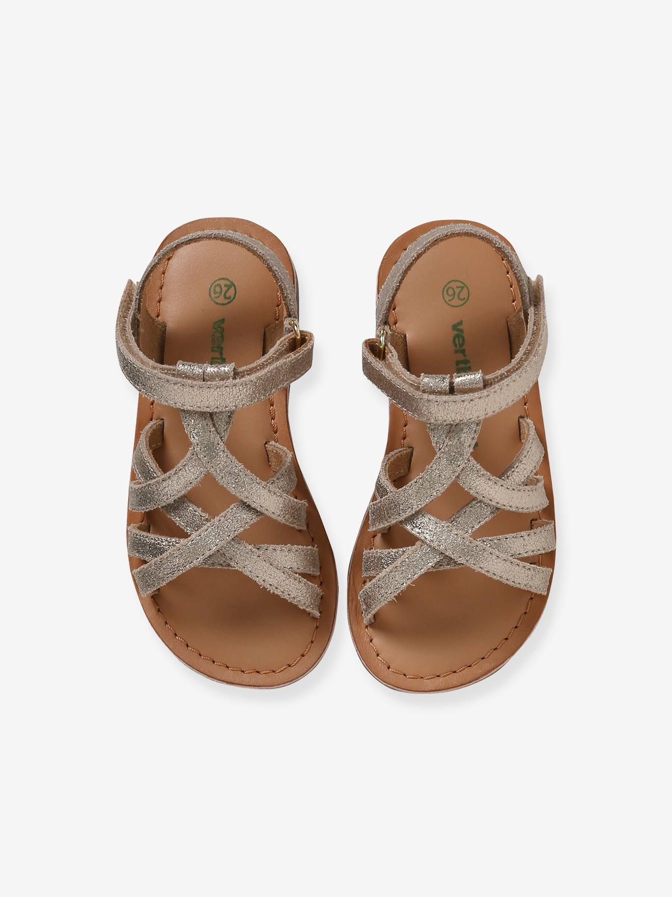 Sandales multi-brides cuir irisé fille or