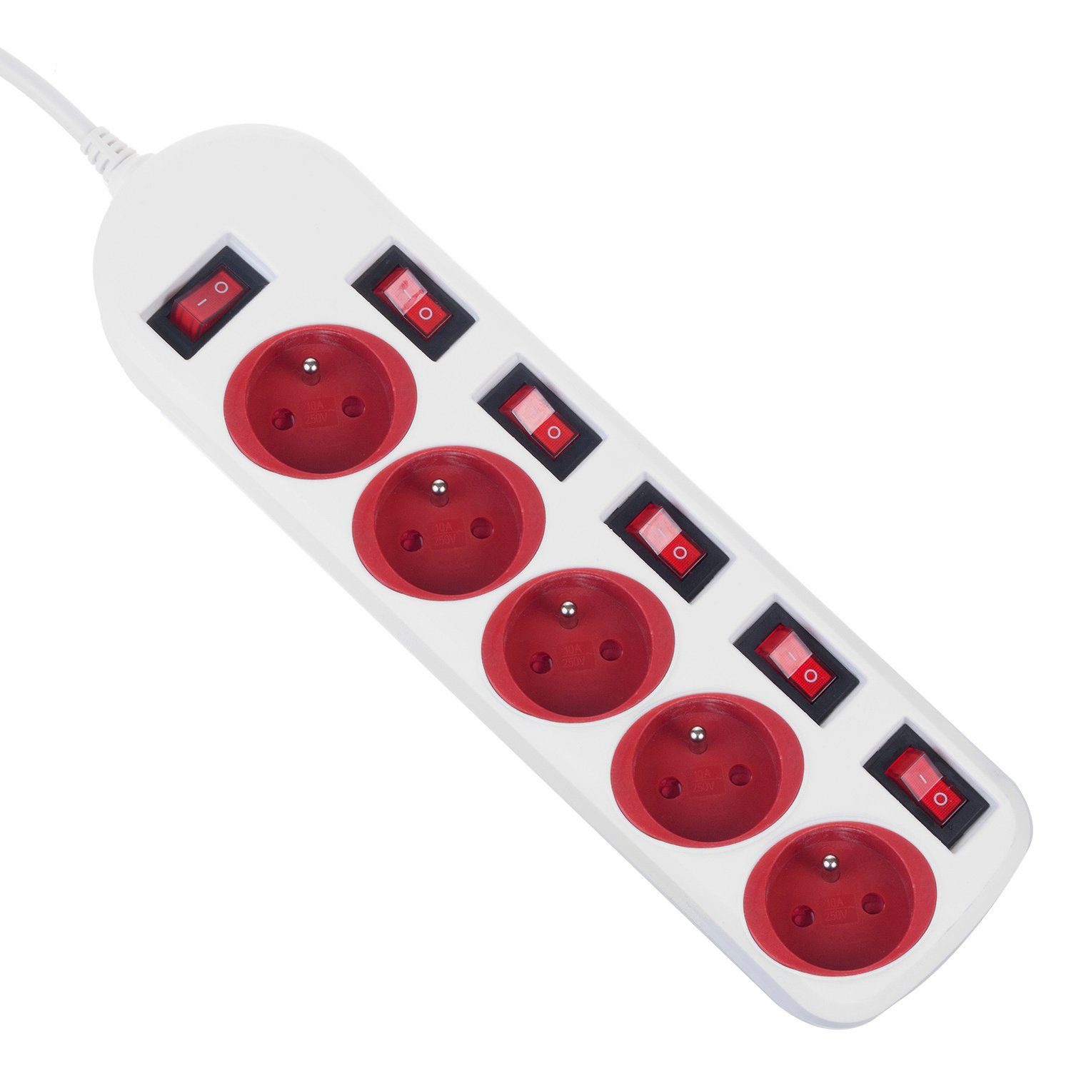 Maclean MCE204 Steckdosenleiste (Ein- / Ausschalter, separate Ein- / Ausschalter, Schalterbeleuchtung, Kinderschutz, Kindersicherung, Kabellänge 1.5 m), 5-Fach Steckdosenleiste Typ-E 1,5m