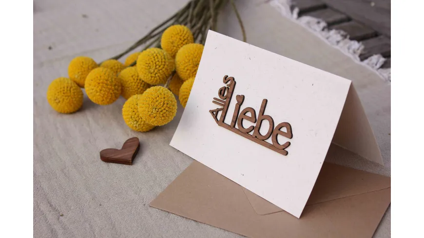 Original Holzgrußkarte - Holzschriftzug, Alles Liebe