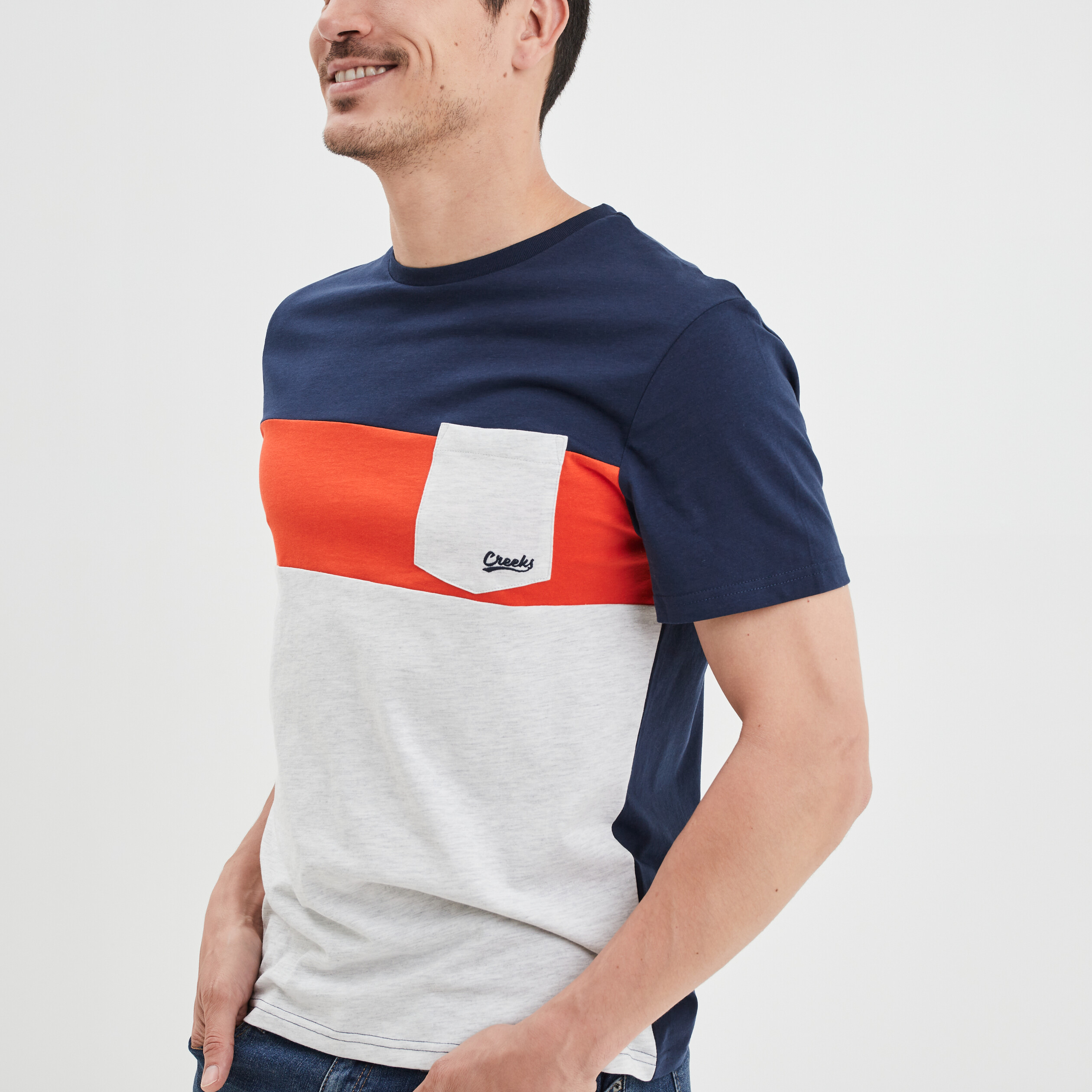 T-shirt droit 1 poche coton Creeks orange homme | La Halle