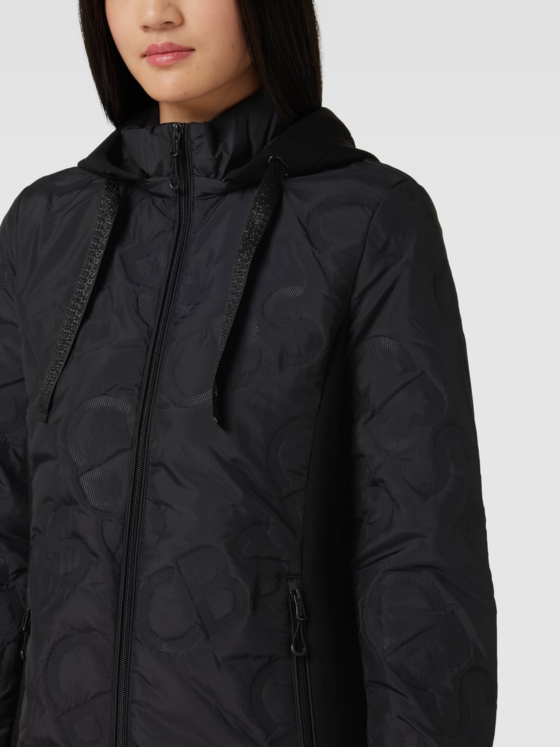 Hybridjacke mit Einsatz aus Scuba und Kapuze in schwarz