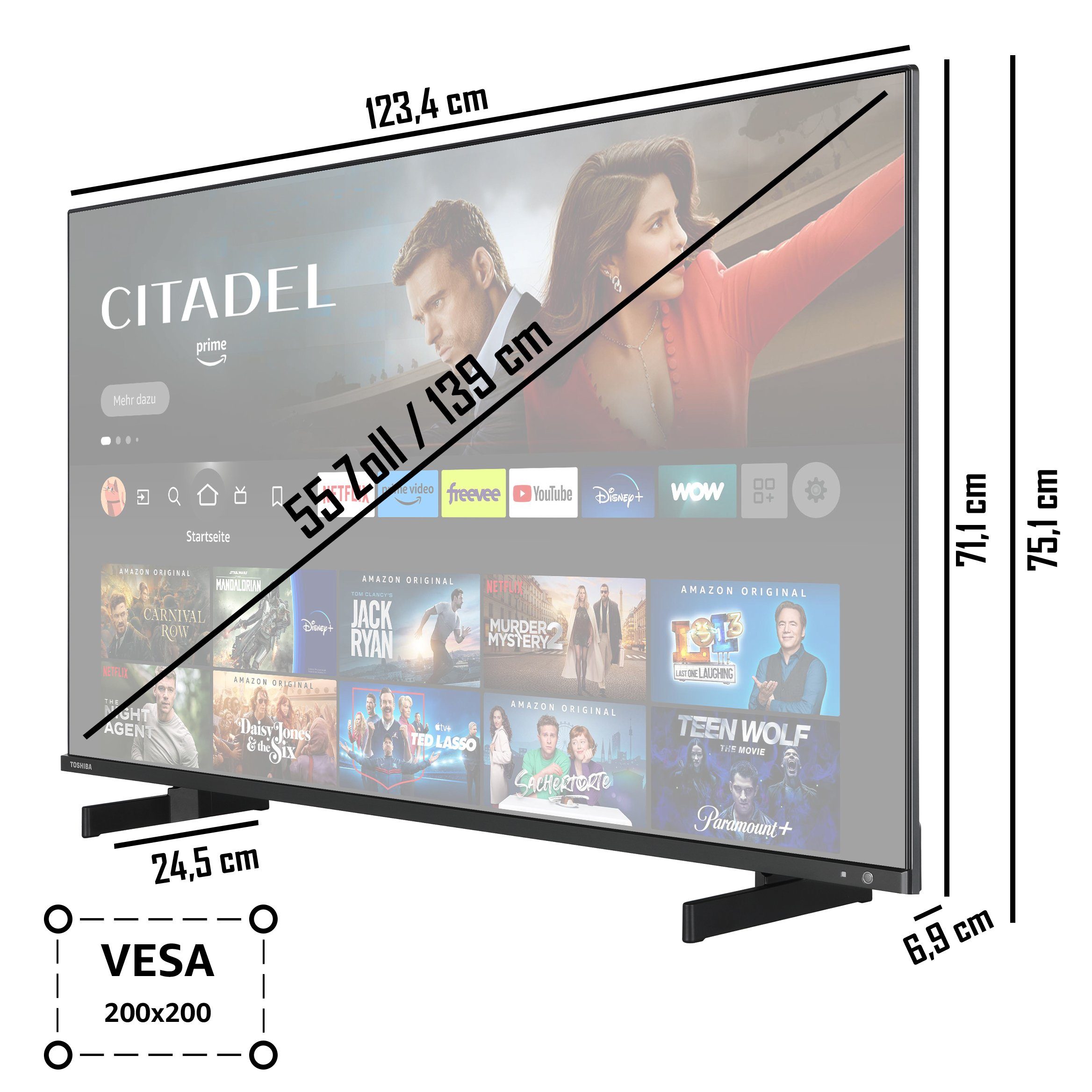 Toshiba 55QF5D63DA QLED-Fernseher (139 cm/55 Zoll, 4K Ultra HD, Fire TV, HDR Dolby Vision, Triple-Tuner, Alexa Built-In, Sound by Onkyo)