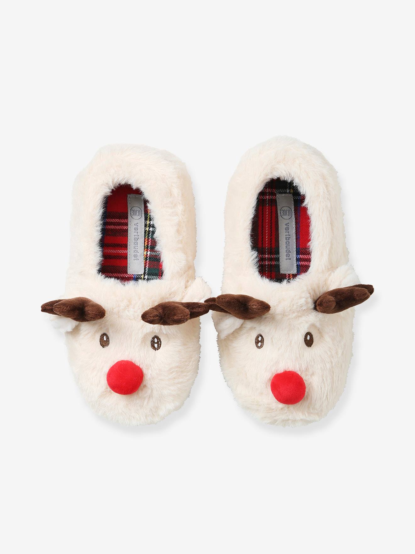 Vertbaudet Capsule Collection: Weihnachts-Hausschuhe mit Rentier, Gr. ab 24 bis 45 - hellbeige