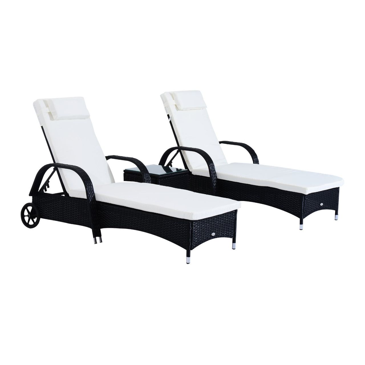 Outsunny 2 Sonnenliegen mit Tisch 3er-Set