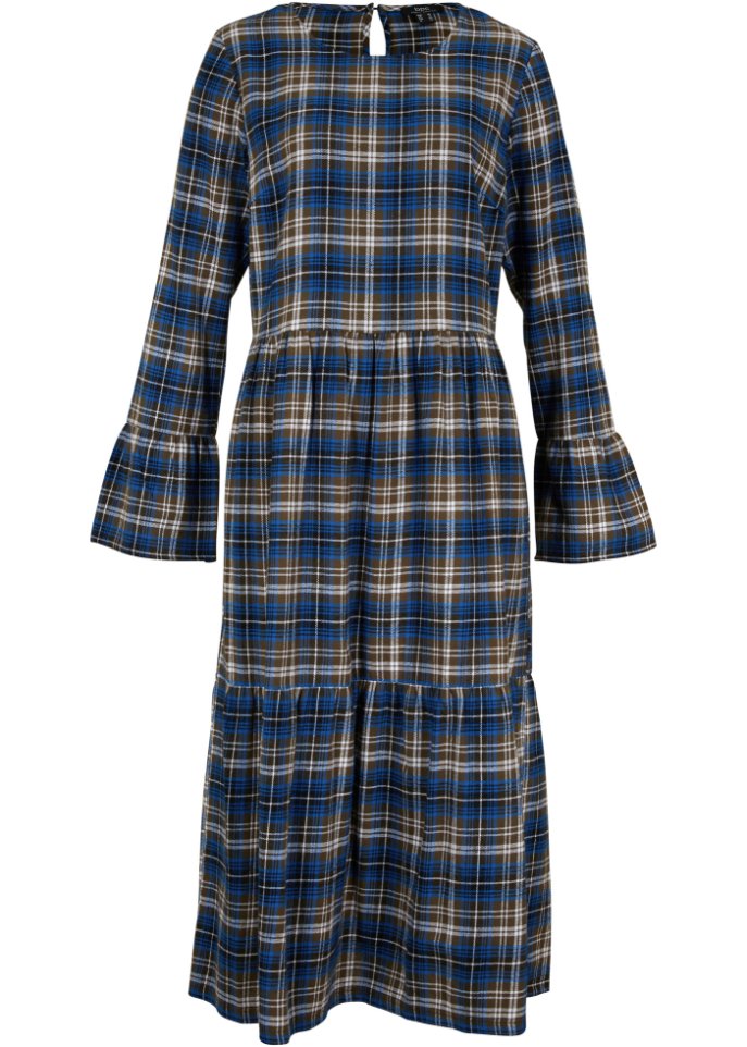 Ausgestelltes Midi-Kleid aus Flanell mit Volants