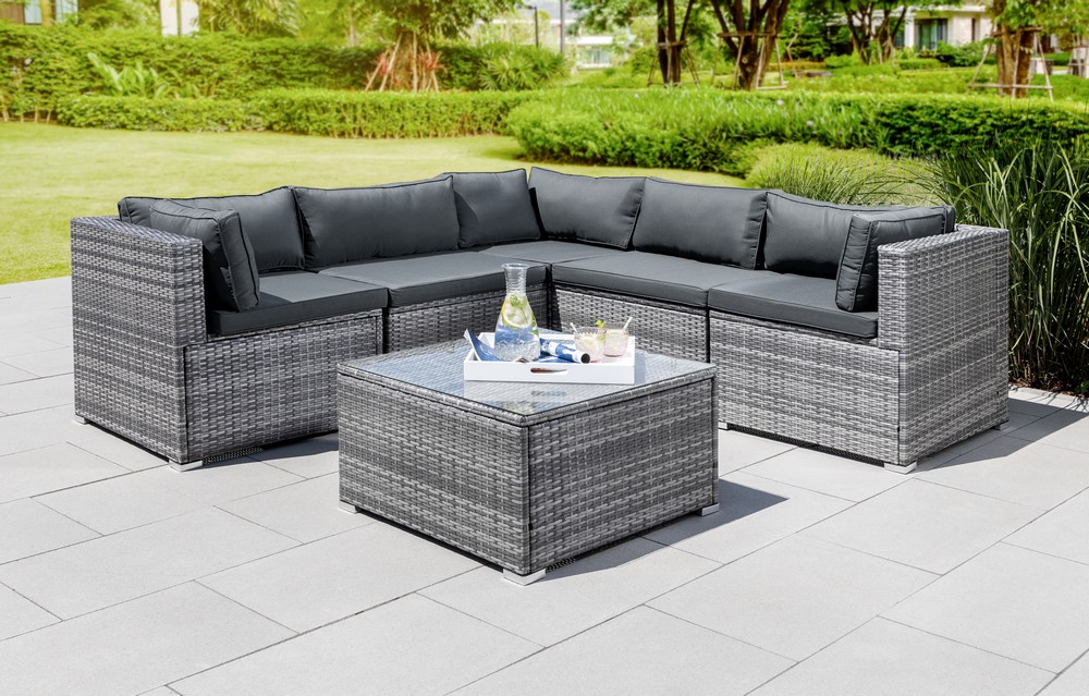 HC Garten & Freizeit Rattan-Ecklounge inkl. Auflagen
