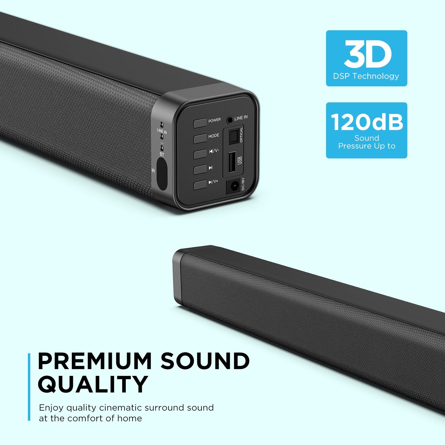ABOX Odine I Soundbar (120dB Lautsprecher mit integriertem Bass, DSP-Verarbeitungstechnologie)