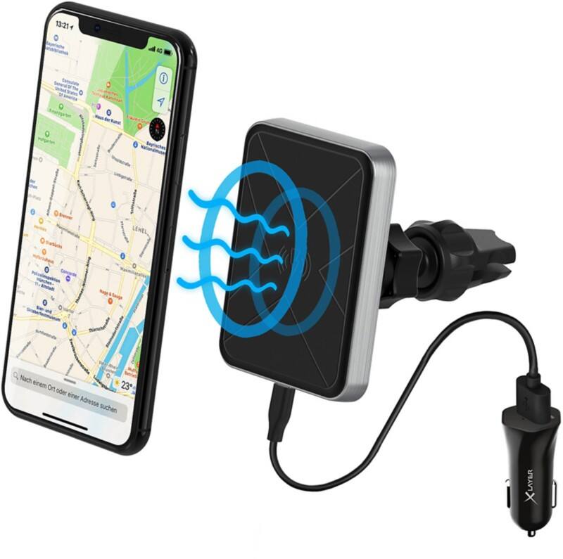 XLAYER Magfix Wireless Charging 215770 USB A auf USB C QI zertifiziertes KFZ-Starterset Schwarz