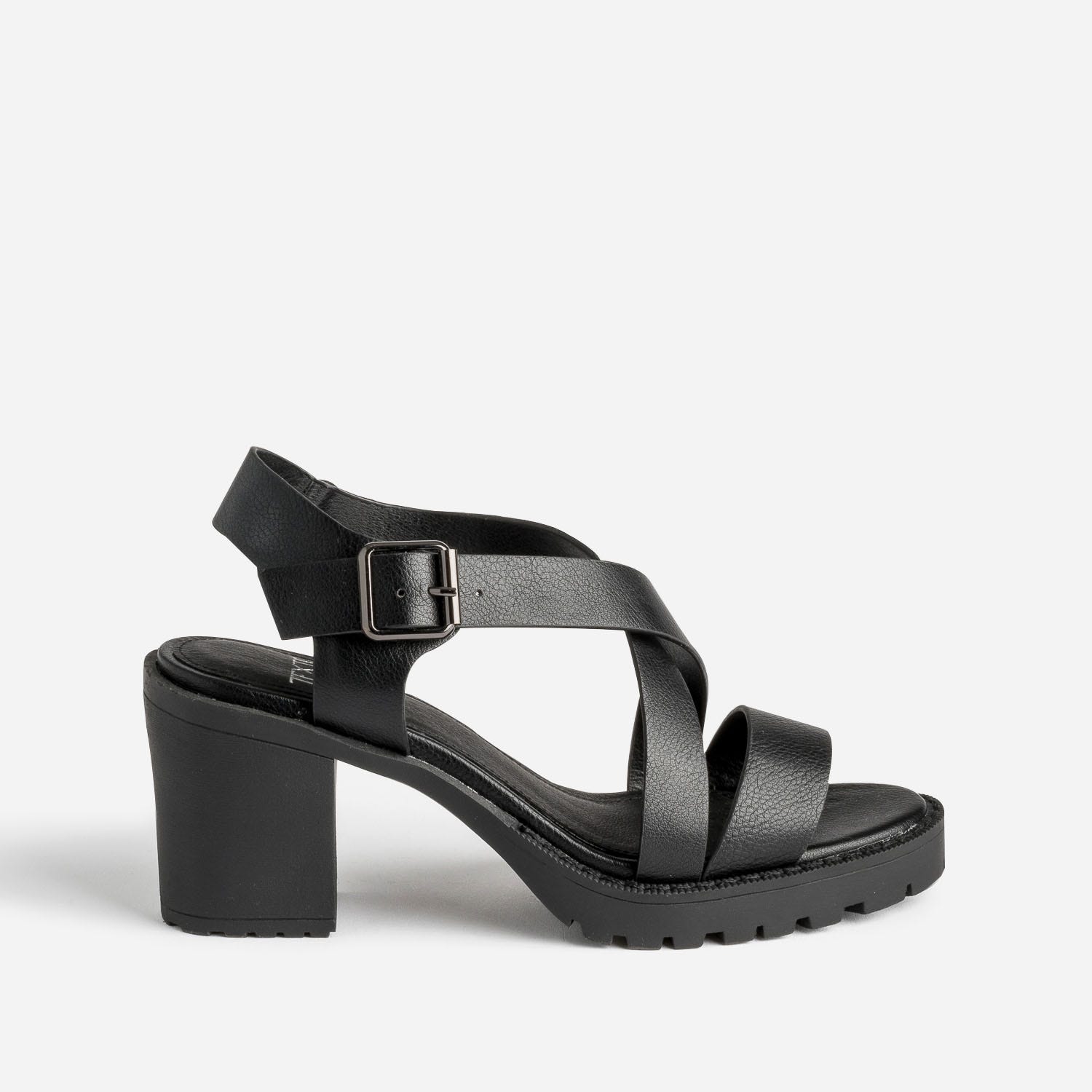 Sandale TEXTO noire en cuir semelle crantée