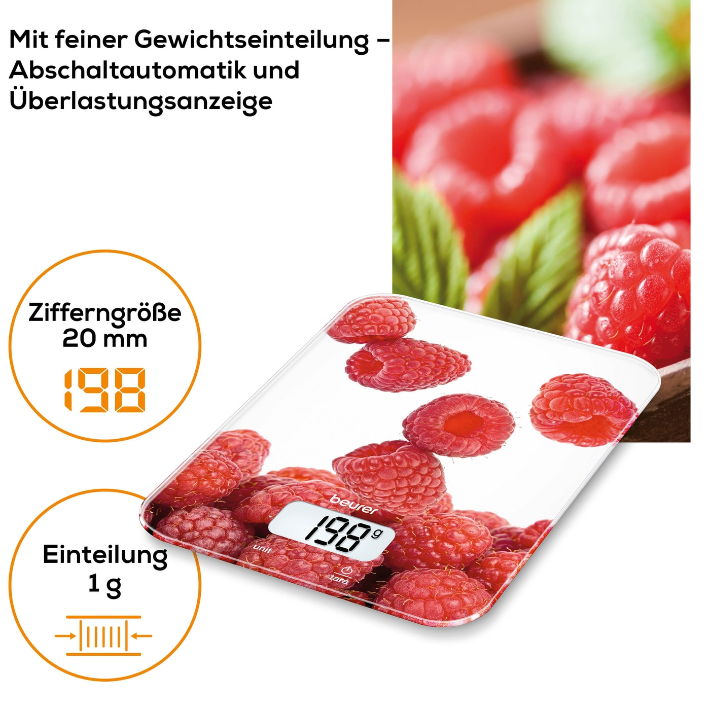 Beurer Küchenwaage - KS 19 Berry-Küchenwaage mit stylischer Glasoberfläche & Tarafunktion