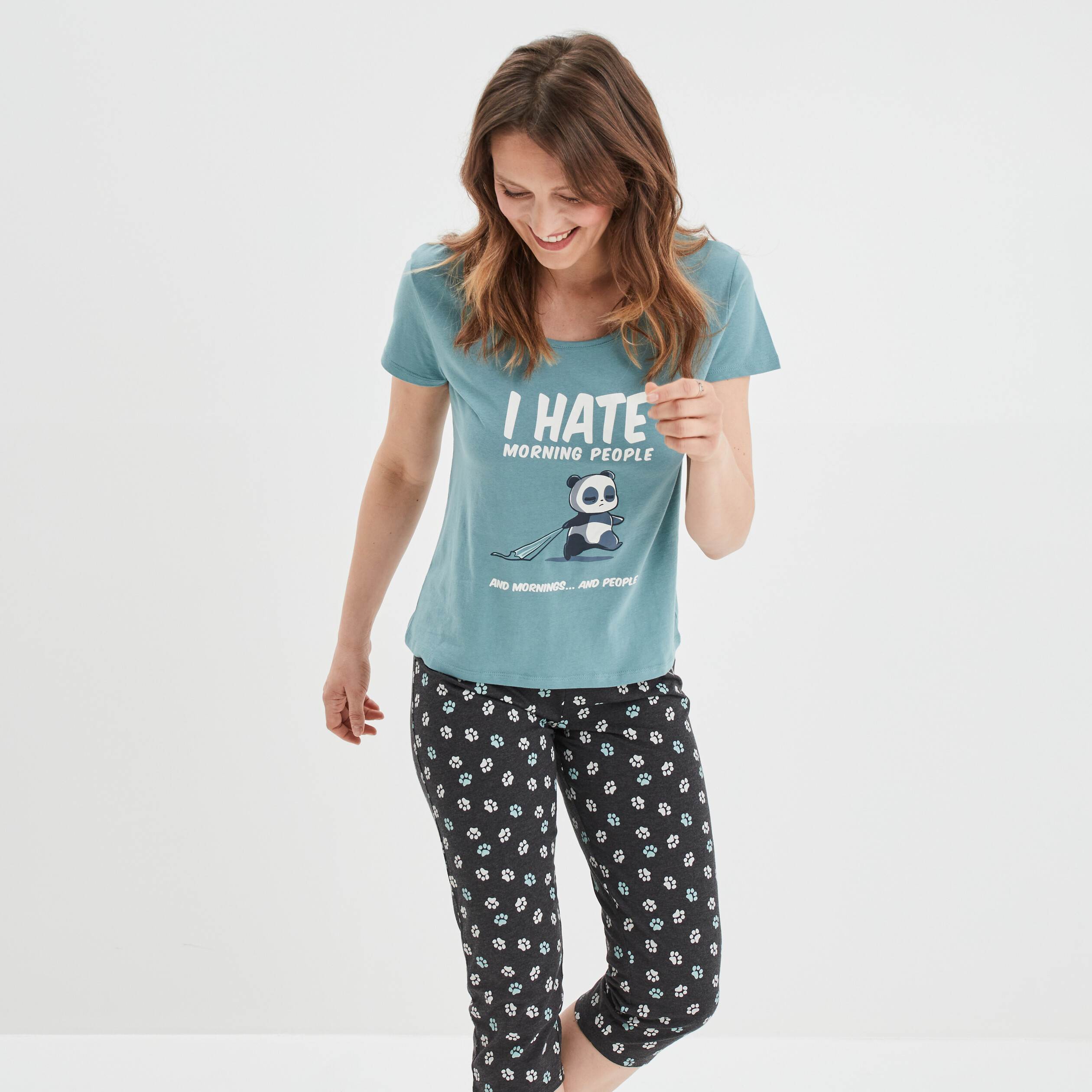 Ensemble pyjama 2 pièces bleu gris femme | La Halle