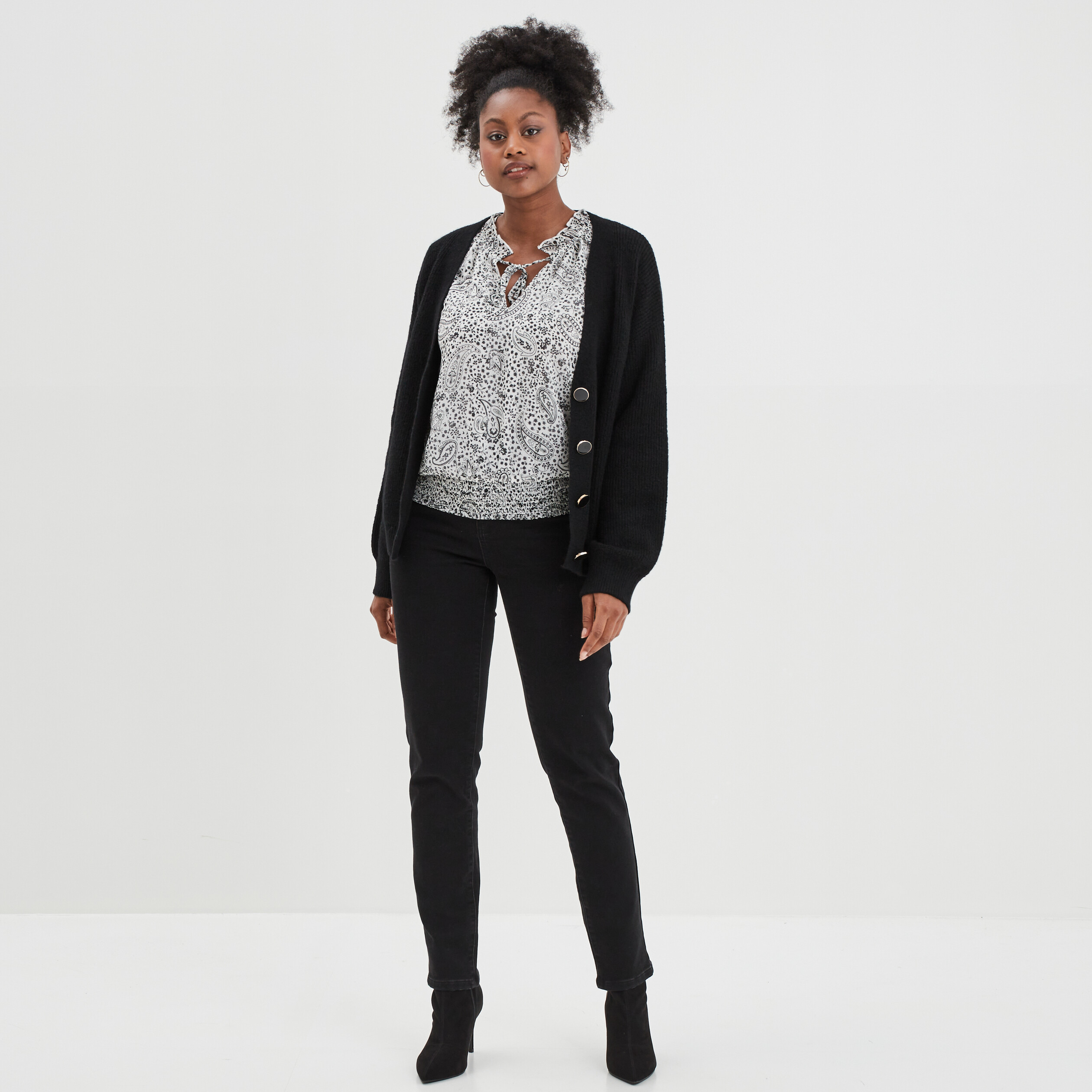 Gilet boutonné col en V noir femme | La Halle