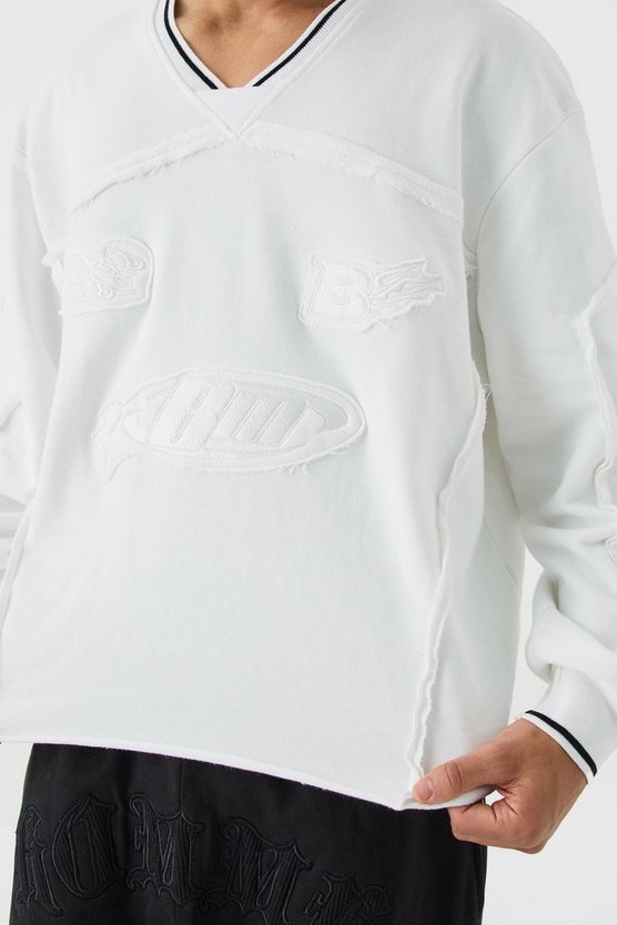 Kastiges geripptes Oversize Sweatshirt mit Stickerei
