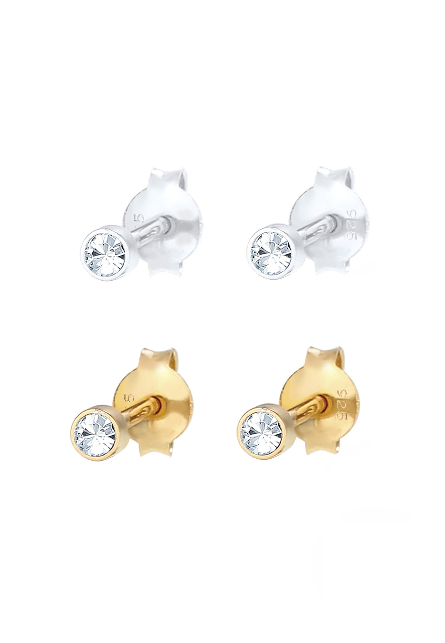 Orecchini a lobo da donna Elli con cristalli in argento sterling 925 e argento placcato oro