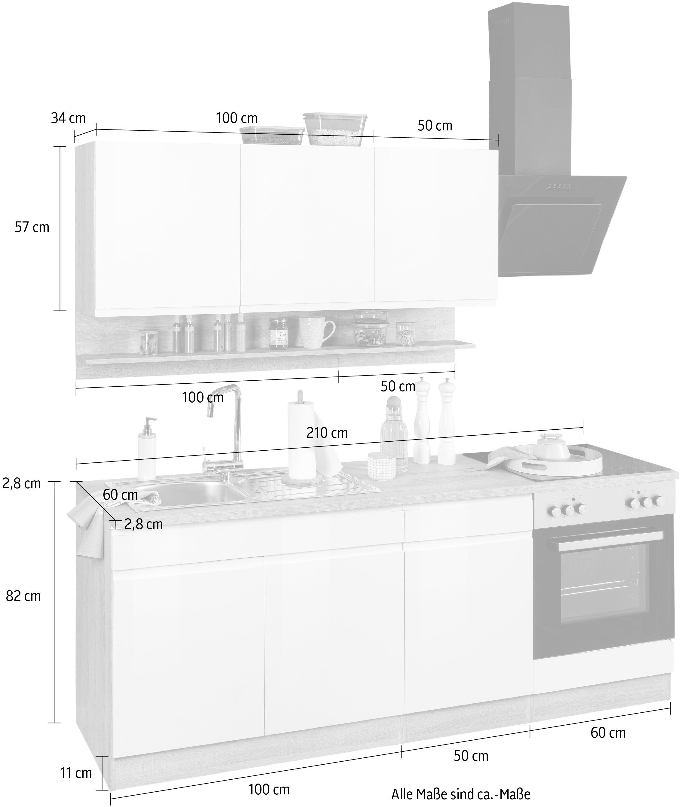 HELD MÖBEL Küche Virginia, Breite 210 cm, mit oder ohne E-Geräte