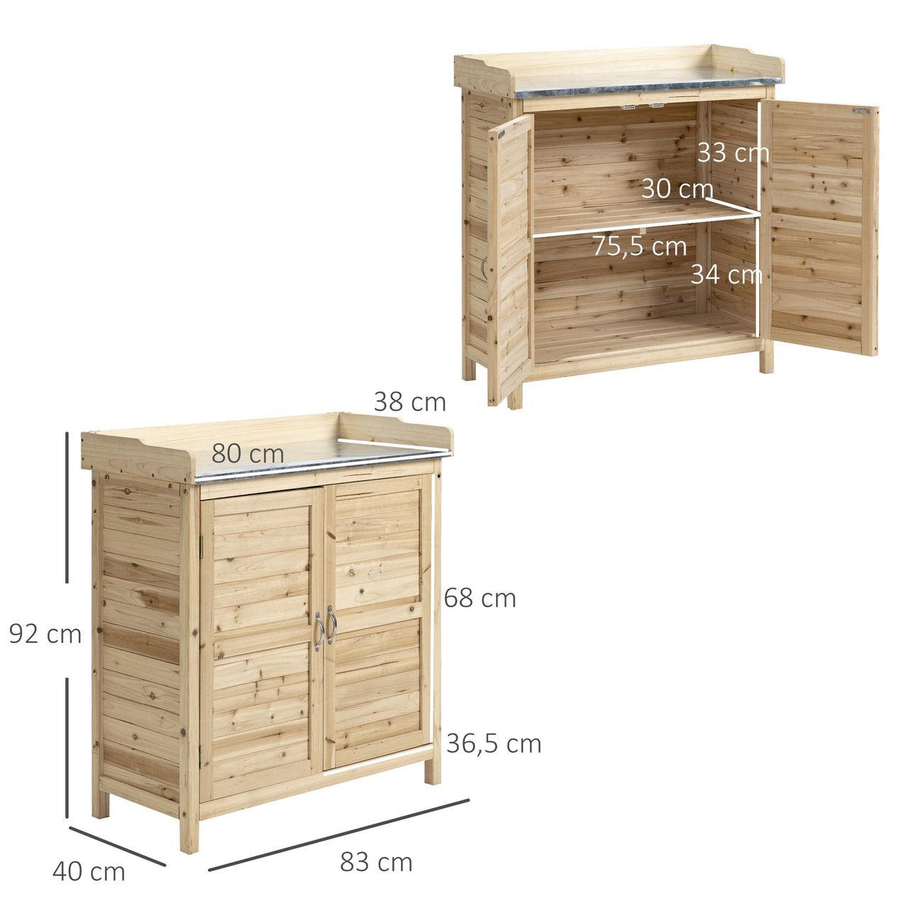 Outsunny Gartenschrank Holz Geräteschrank Schrank mit 2 Einlegeböden Natur