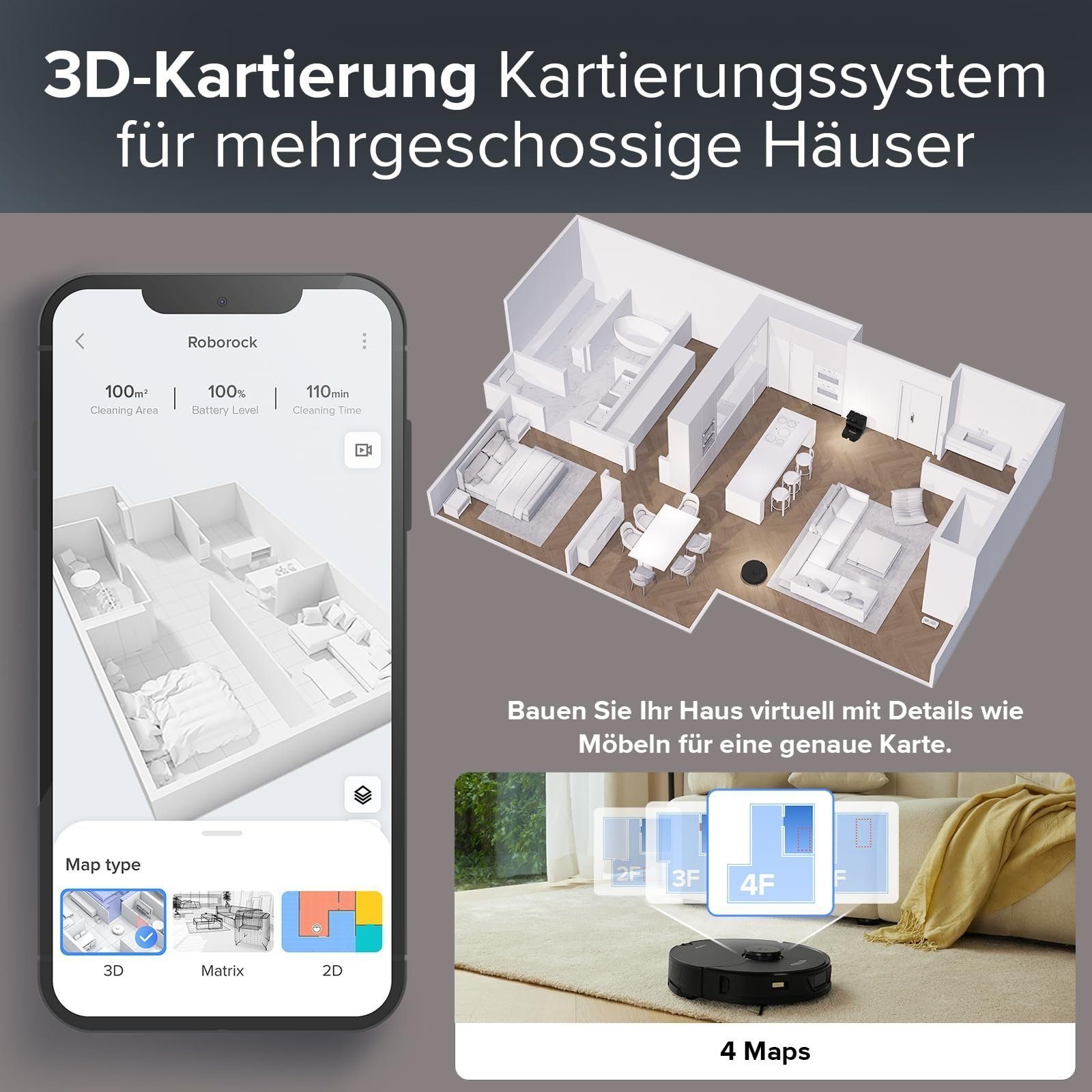 Roborock Saugroboter S7 Max Ultra mit Zubehör-Set, 60,00 W, 5500Pa, Reaktive Hindernisvermeidung, Selbstreinigend, Selbsttrocknend, App und Sprachsteuerung (Upgrade von S7 Pro Ultra, VS S8 Pro Utra)