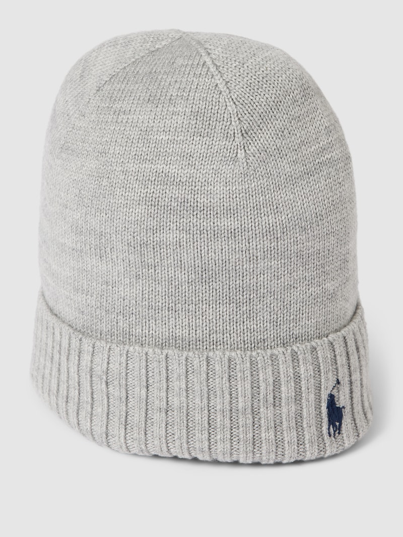 Beanie aus Wolle mit Label-Stitching in hellgrau