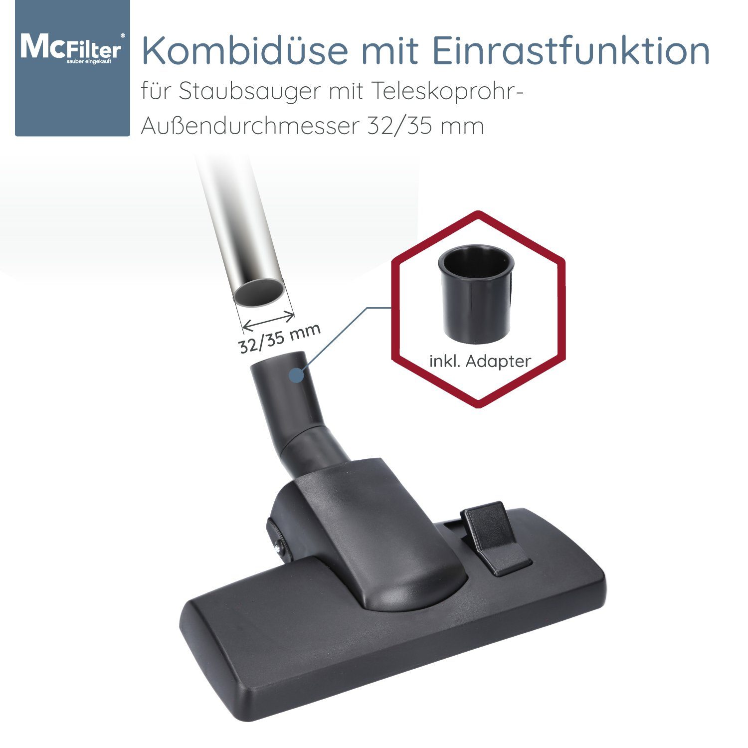 McFilter Kombidüse Universal Staubsauger Düse passend für Miele Siemens Bosch Philips AEG, (1-tlg), Electrolux uvm., Rohraußendurchmesser 32/35mm, Dreh-Kippgelenk