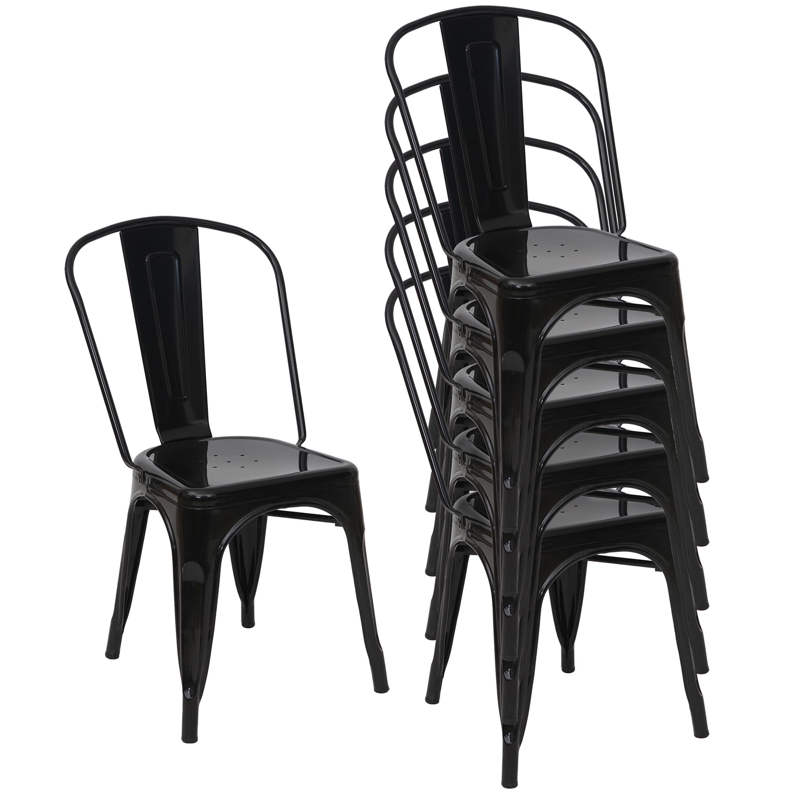 MCW Stapelstuhl MCW-A73-6 (Set, 6 St), 6er-Set, Bodenschonende Gummifüße, Querstreben für Stabilität