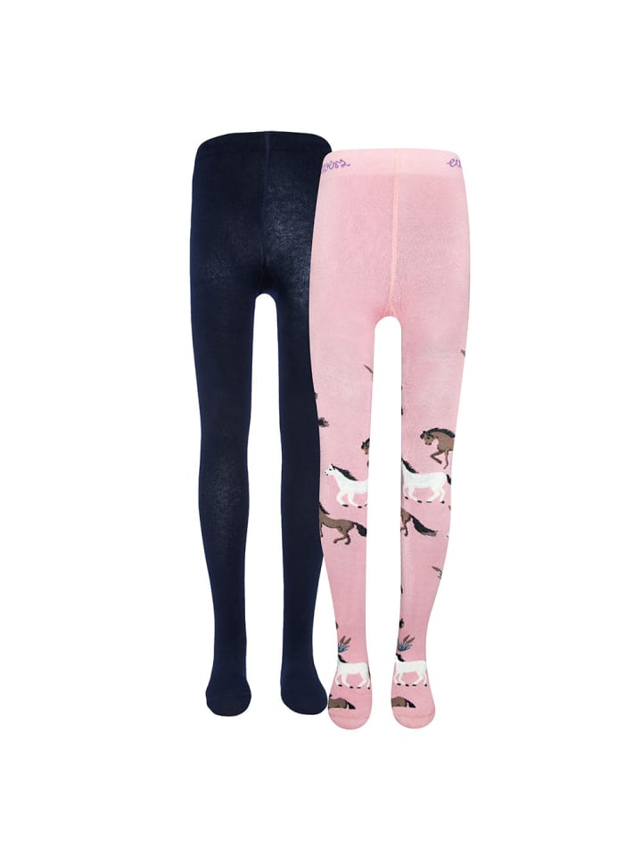 ewers 2er-Set Strumpfhose 2er Pack Pferde/Uni in wildrose-navy günstig kaufen