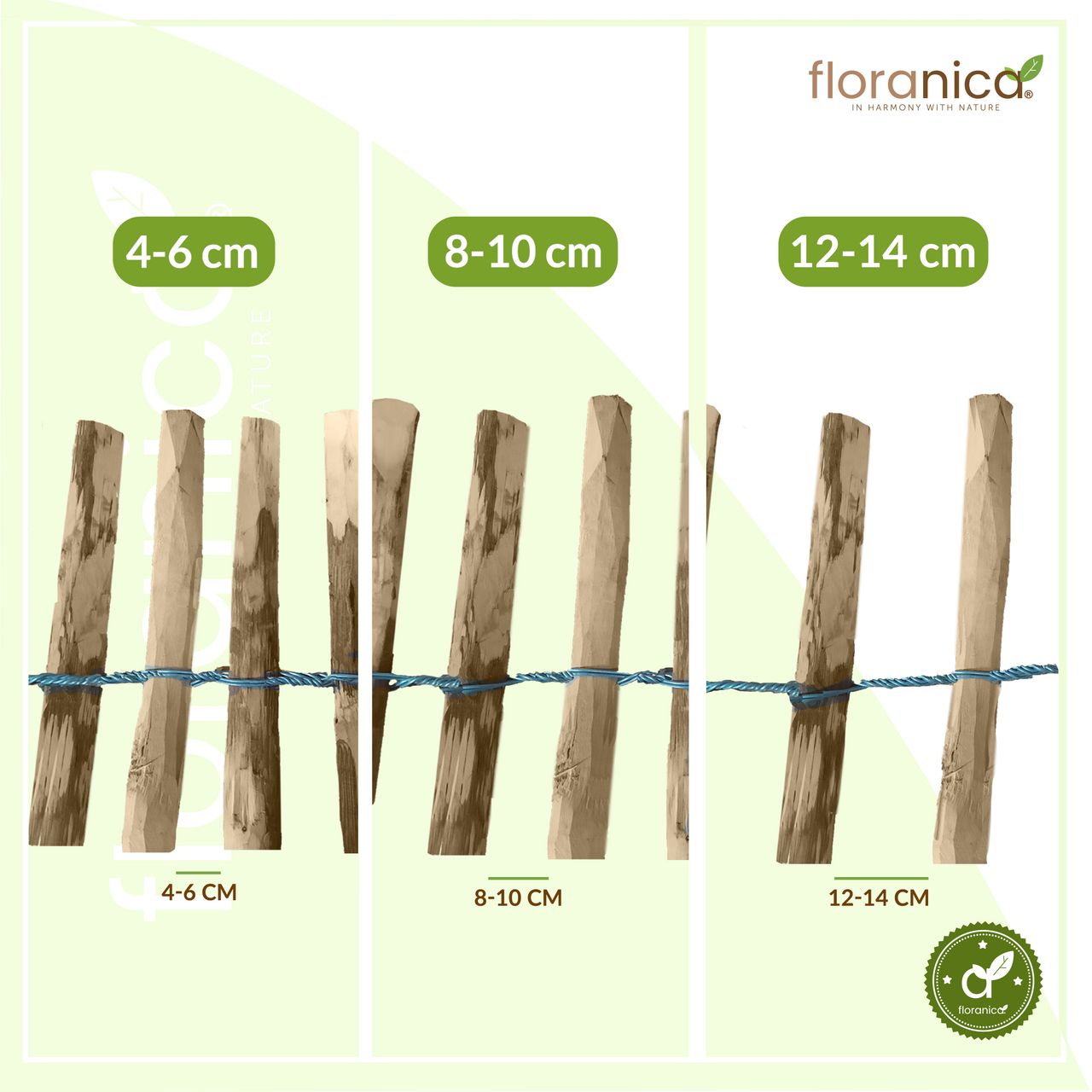 Floranica Staketenzaun Haselnuss Gartenzaun 1 lfm, Höhe 50 cm, Lattenabstand 4-6 cm Rollzaun Hundezaun