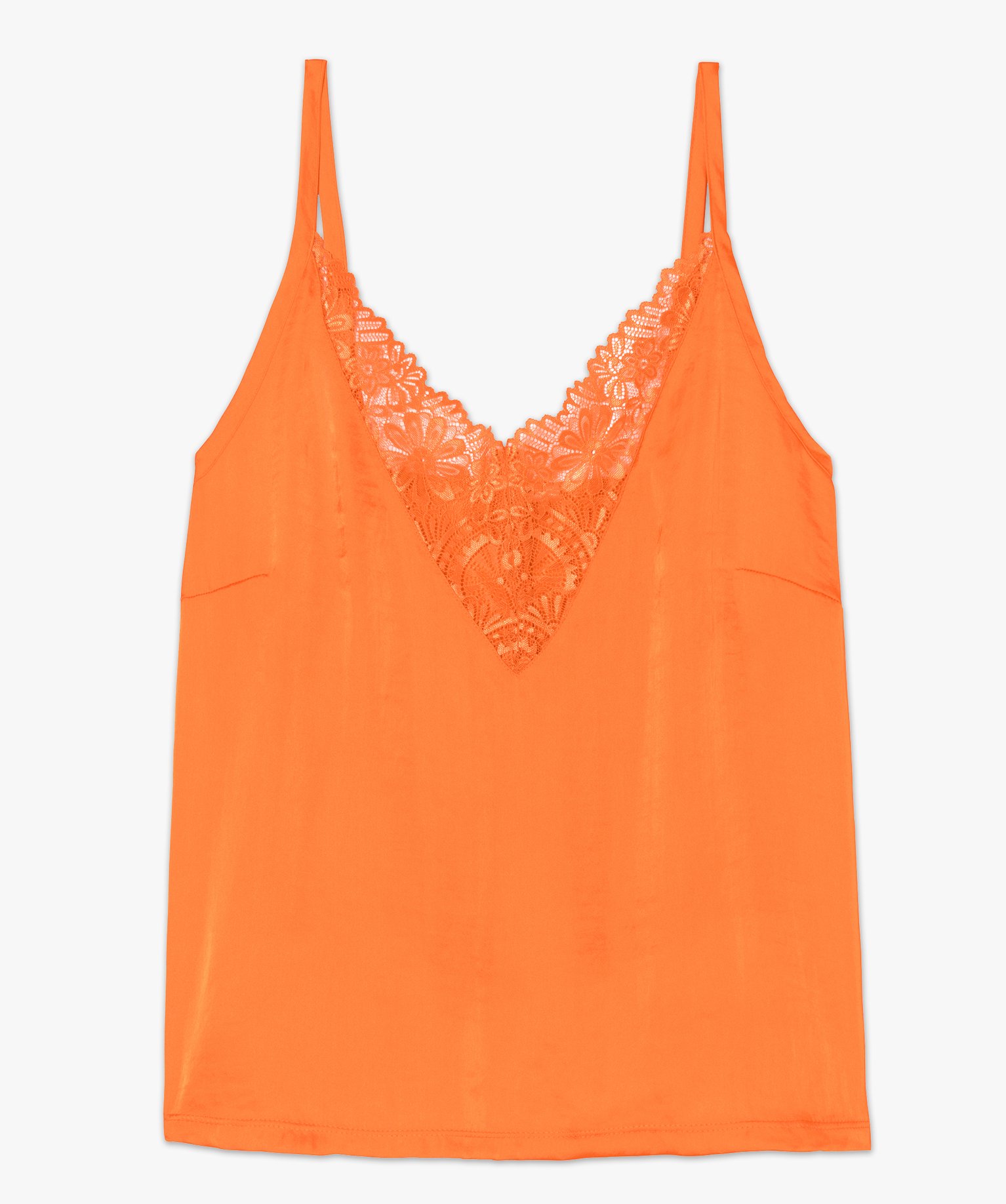 Débardeur femme grande taille avec empiècement dentelle orange | GEMO