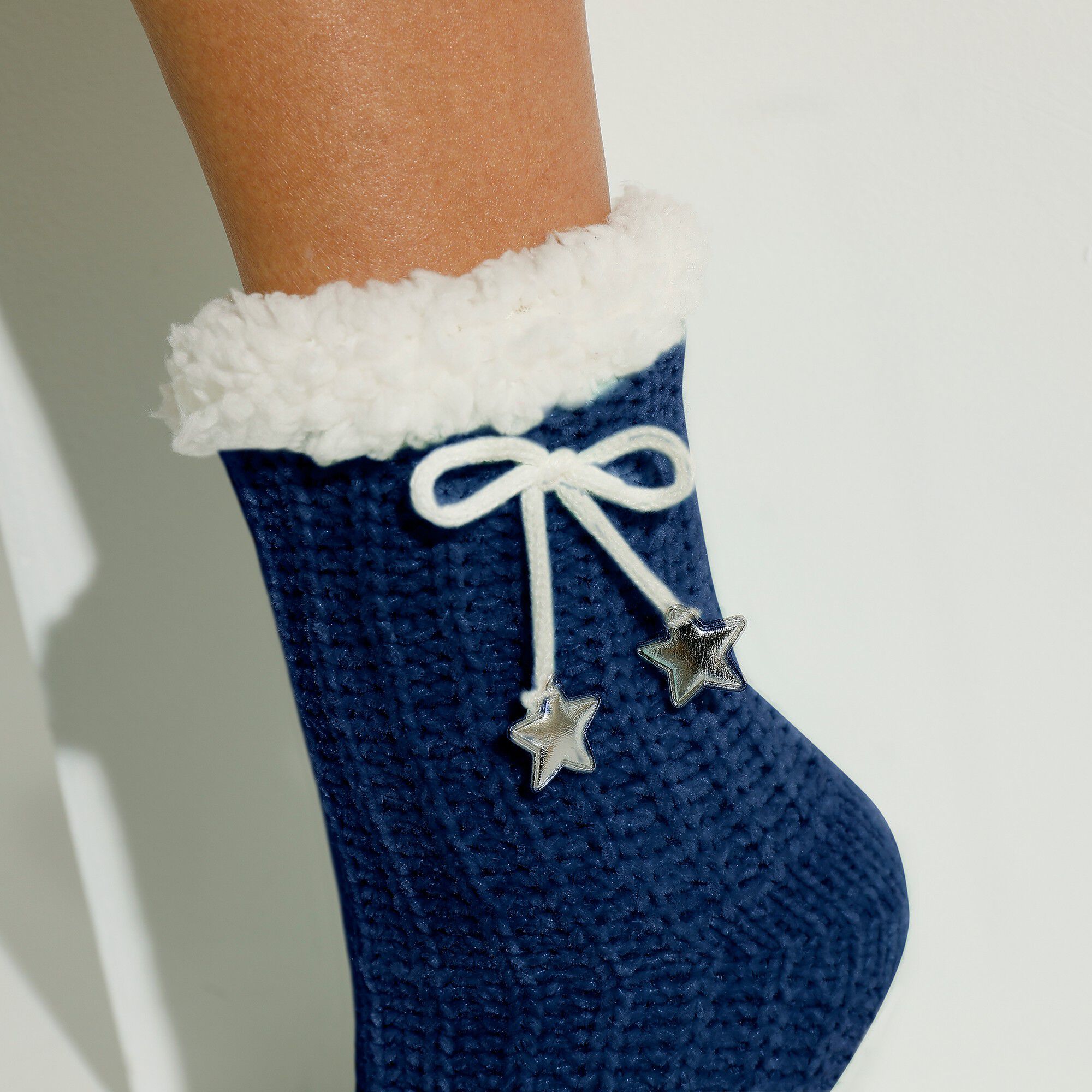 Chaussons-chaussettes maille chenille fourrés
