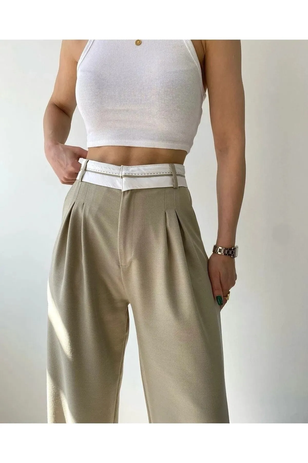 IŞILDA FASHION  Schwarze Palazzo-Hose mit umgekehrtem Gürtel und hoher Taille für Damen