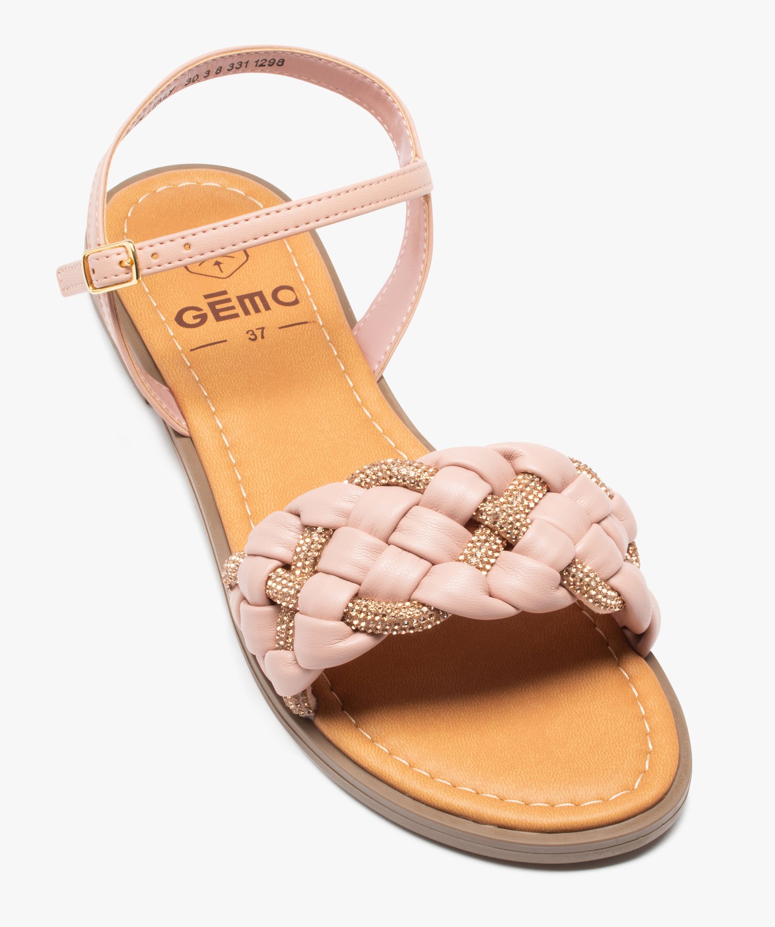 Sandales femme plates à bride tressée et à strass rose | GEMO