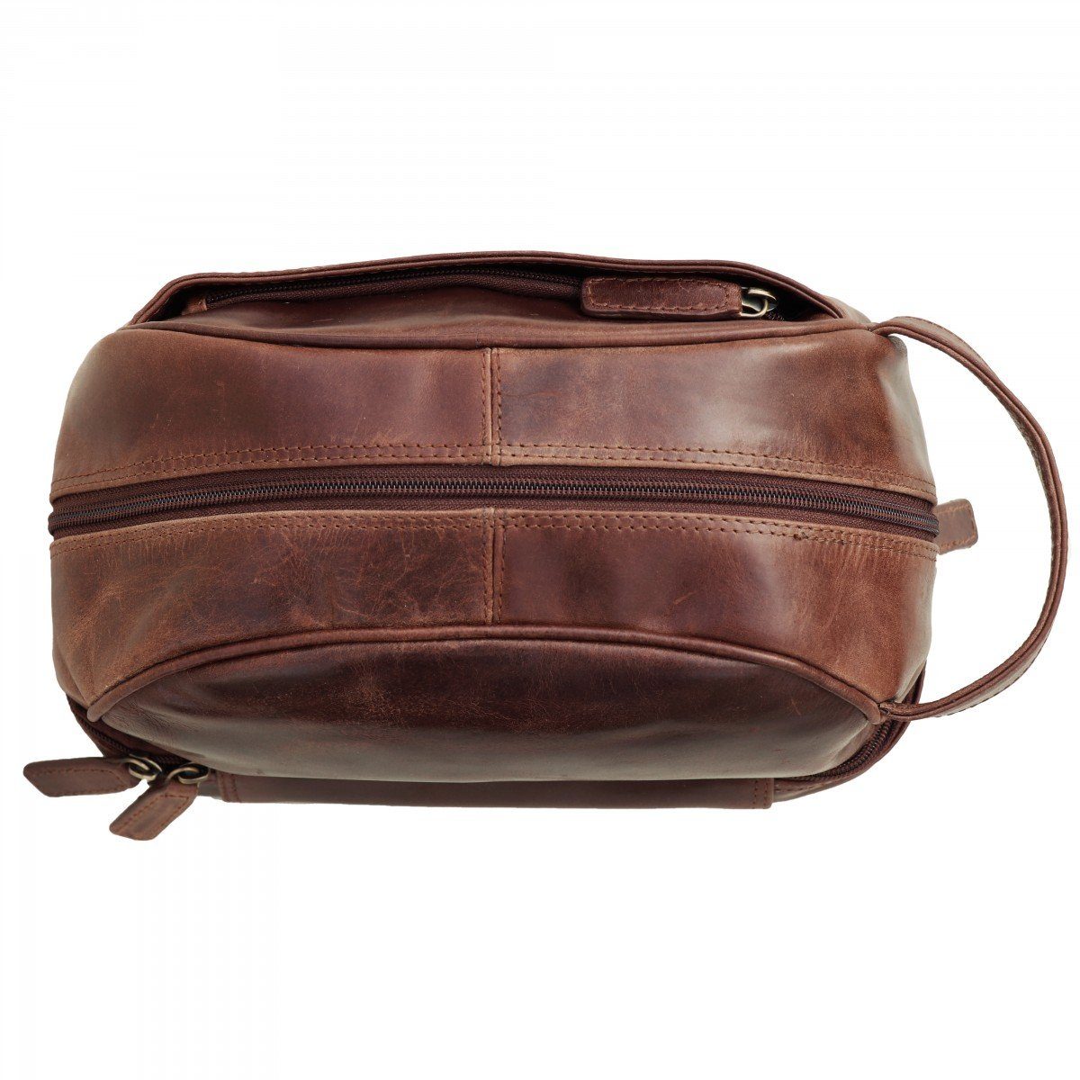 SID & VAIN Kulturbeutel Leder Kulturtasche Herren ALEX, Waschbeutel Echtleder für Herren, Kosmetiktasche braun-cognac