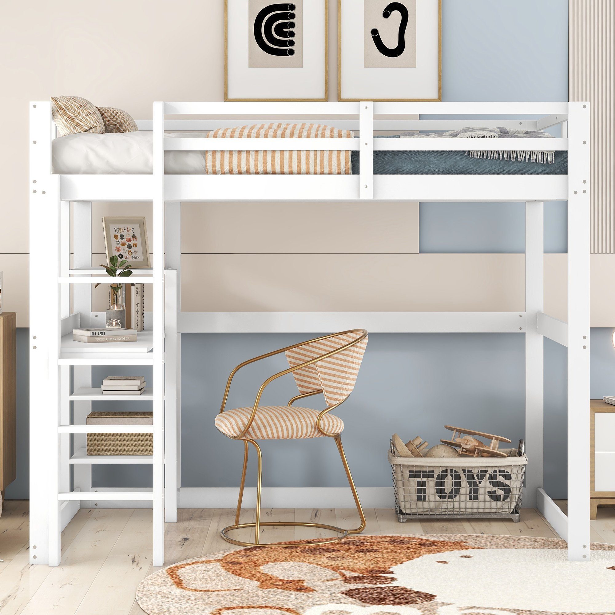 DEEP POWER Kinderbett Kinderbett Hochbett Kiefer Mit Schreibtisch+ Stauraum 140X200cm bett
