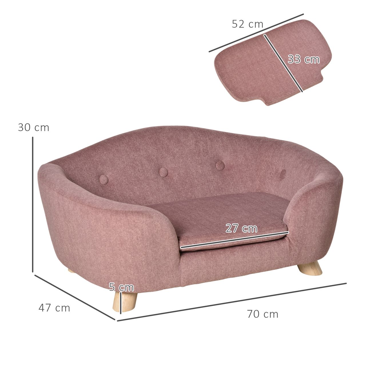 PawHut Haustiersofa Hundematte Katzen Sofa mit Kissen Plüsch Rosa