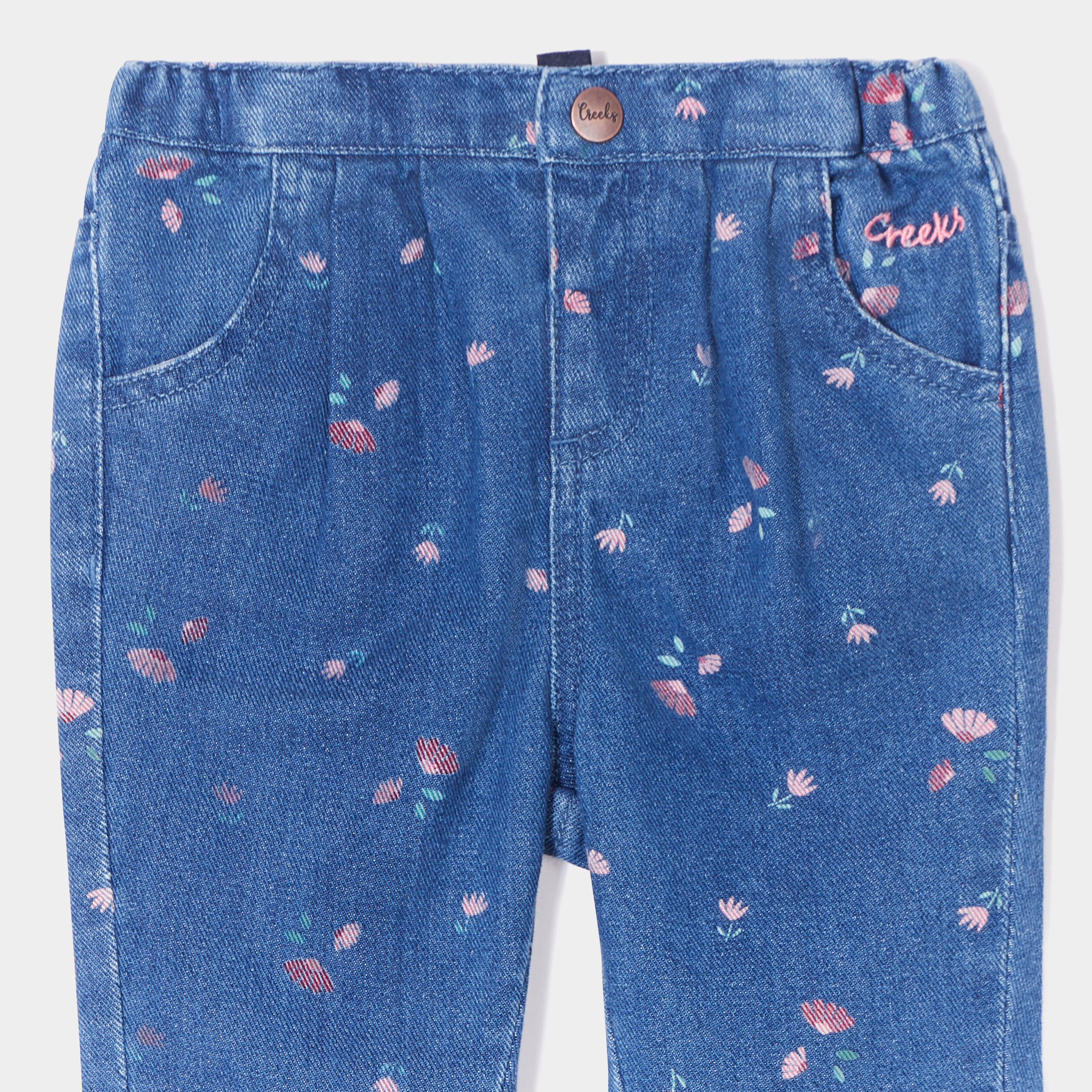 Jeans regular taille élastiquée Creeks denim stone bébé fille | La Halle
