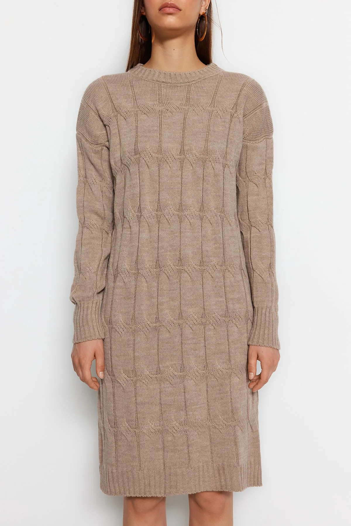 Trendyol Collection  Nerzfarbenes Mini-Strickkleid aus Haarstrick TWOAW22EL0027