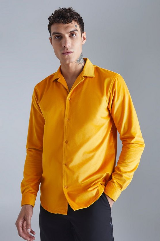 Langärmliges Velour-Hemd