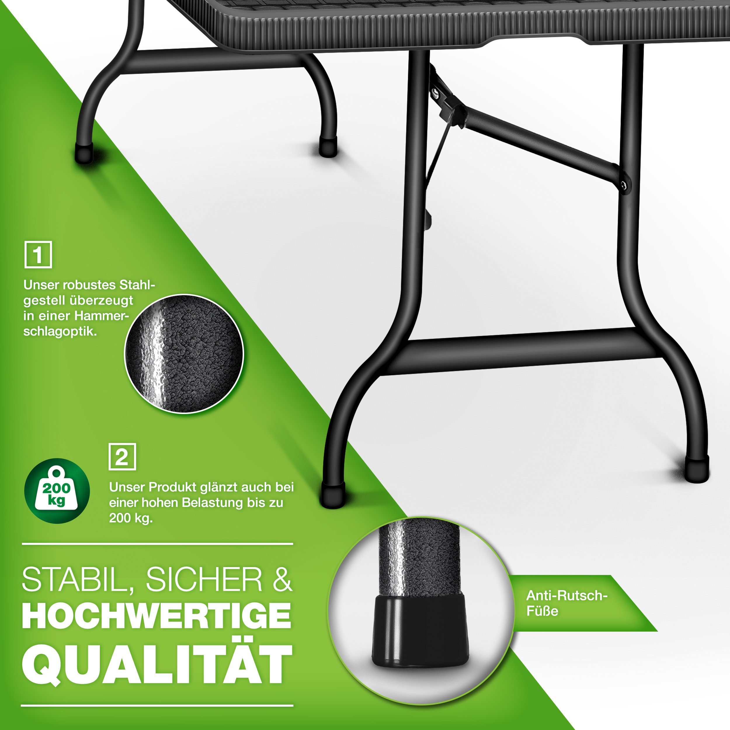 tillvex Gartentisch Buffettisch klappbar Rattan 180x75cm, Klapptisch (Gartentisch), Campingtisch