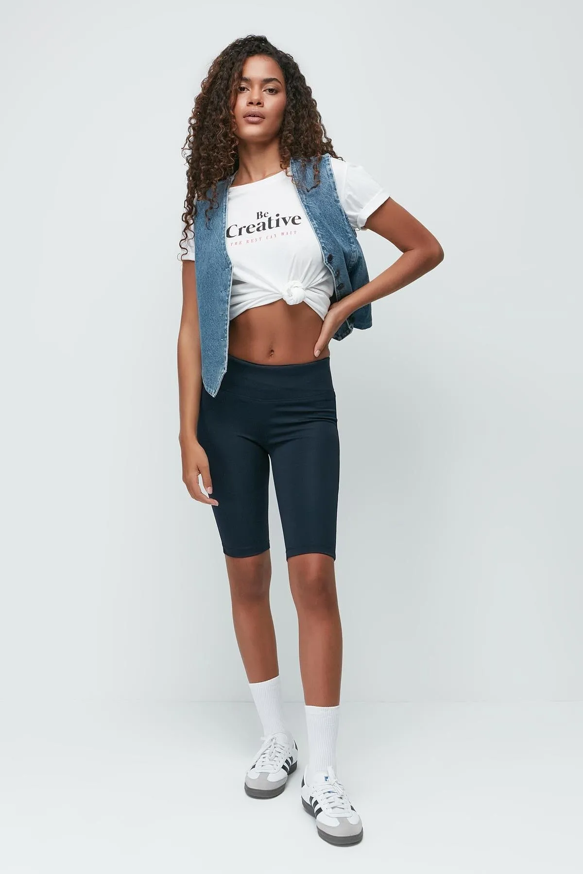 C&City  Hohe elastische Taille über dem Knie, Sport-Shorts, Strumpfhosen 9409, Marineblau