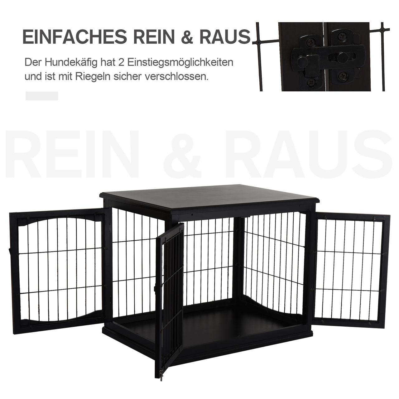PawHut Hundehütte Hundehaus Transportbox für Innen Hundebox Tierkäfig Schwarz